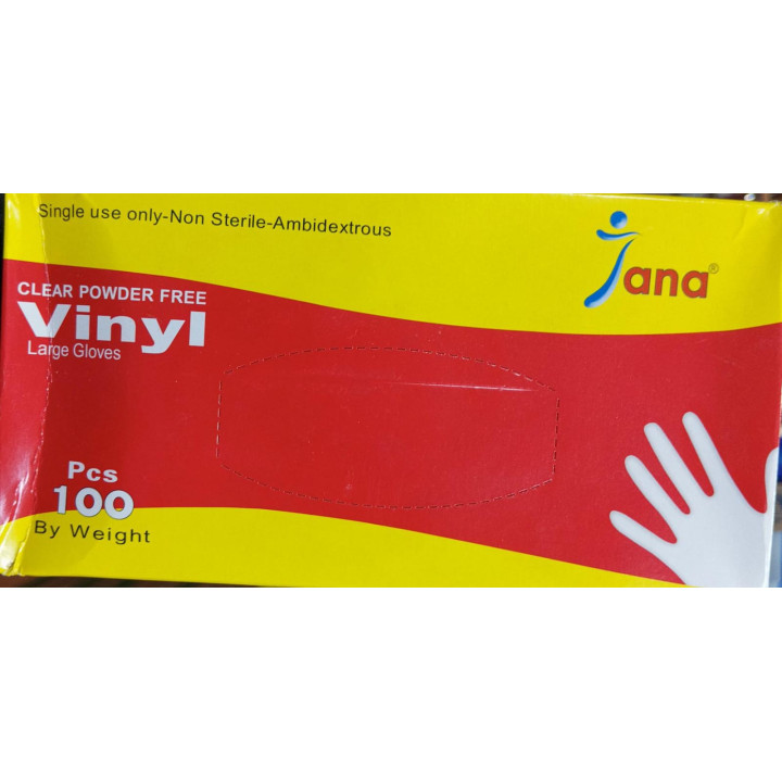 Jana Large Vinyl Gloves, Powder Free, 100 pcs
