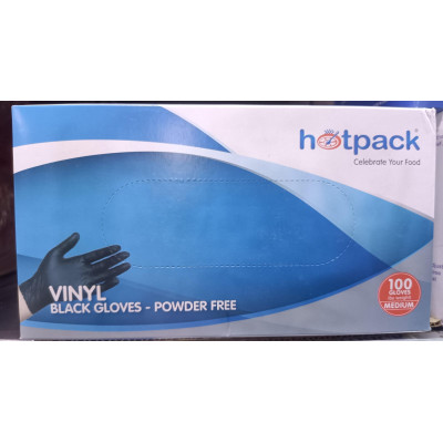 Hotpack Medium Vinyl Hand Gloves Black 1Pk