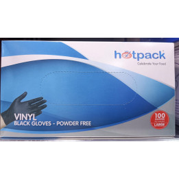 Hotpack Black Vinyl Gloves, Powder-Free, Large, 100 pcs