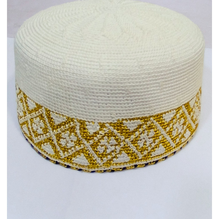 KB No. 21.5 Gents White Topi with Astar, 1 pc