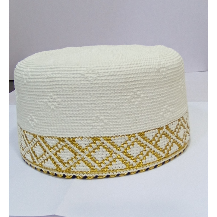 KB No. 23.5 Gents White Topi with Astar, 1 pc