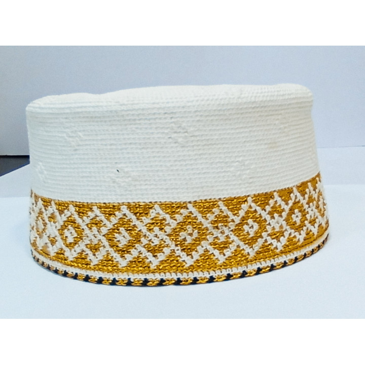 KB No. 24 Gents White Topi with Astar, 1 pc