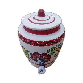 Mitticool No. 6.5L Clay White Water Pot With Painting 1Pcs