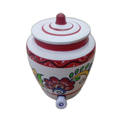 Mitticool No. 6.5L Clay White Water Pot With Painting 1Pcs