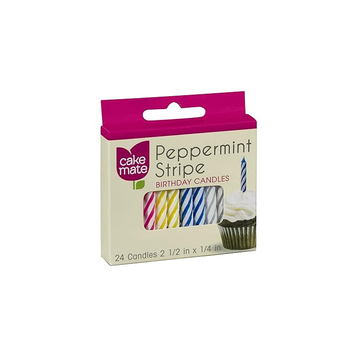 Peppermint Stripe Birthday Candles, 24 pcs