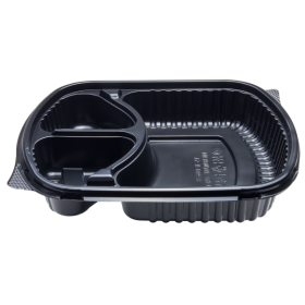 Dispomax 36Oz M/W Black 3 Compt Container With Lid 5Pc