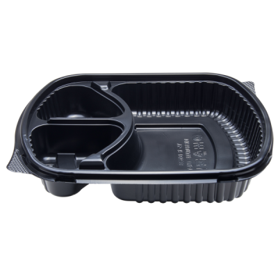 Dispomax 36Oz M/W Black 3 Compt Container With Lid 5Pc