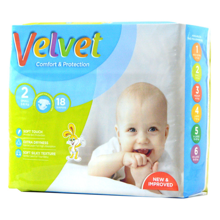 Velvet Diapers No. 2, 3-6 kg, 18 pcs