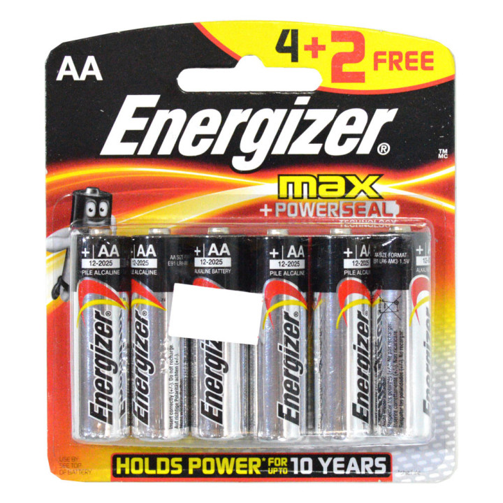 Energizer AA 1.5V Battery No. LR6, 6 pcs