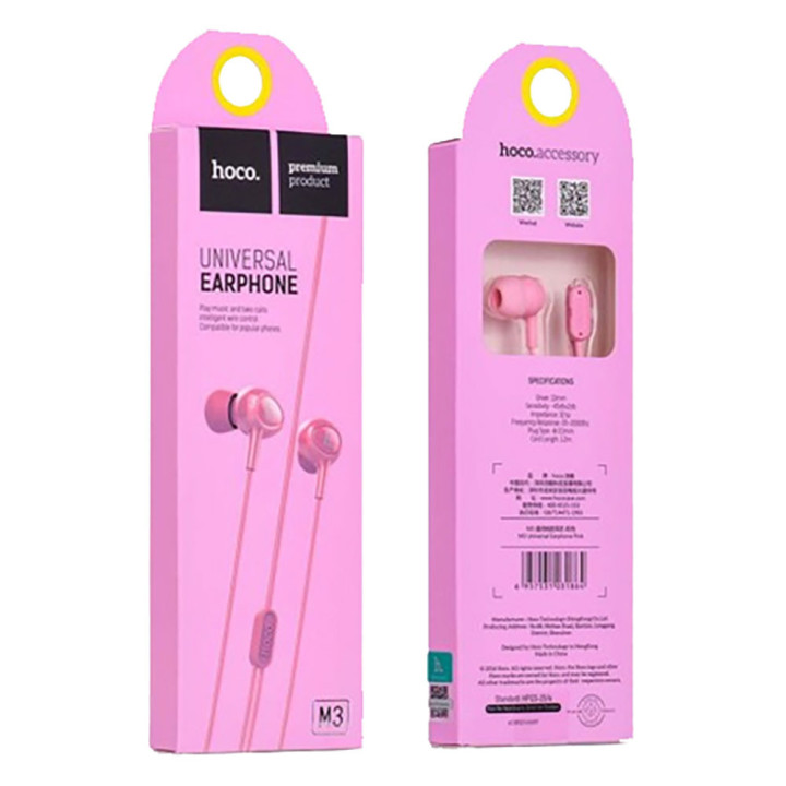 Hoco M3 Universal Earphones with Microphone, Pink, 1 pc