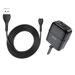 Hoco C77B Highway Dual Port Micro USB Charger Set, Black, 1 pc