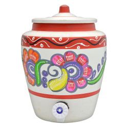 Mitticool 13L Clay White Water Pot W/Painting 1Pcs