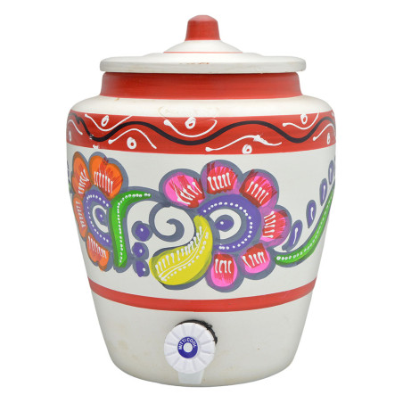 Mitticool 13L Clay White Water Pot W/Painting 1Pcs