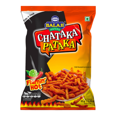 Balaji Chataka Pataka Flamin Hot Rice and Corn Sticks 65G