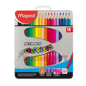 Maped Strong Metal Box 18 Colors Color Pencils 1Set