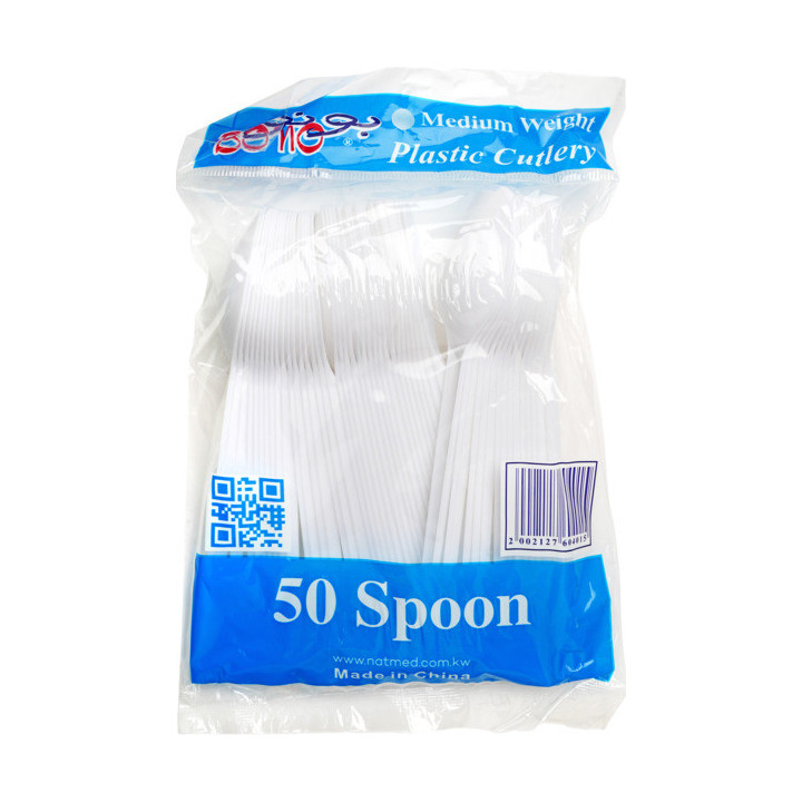 Bono White M-3 Plastic Spoons, 50 pcs