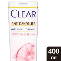 Clear 2-in-1 Soft and Shiny Anti-Dandruff Shampoo, 400 ml