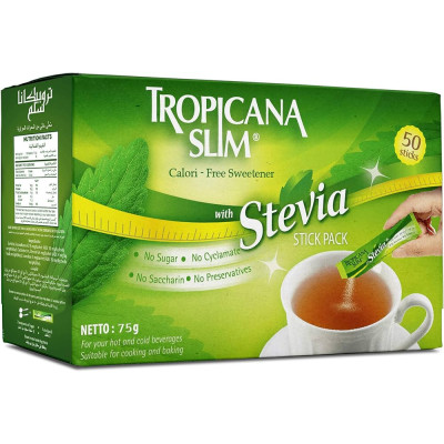 Tropicana Slim 50 Sticks Sweetener Zero Calorie W.Stevia 75Gms