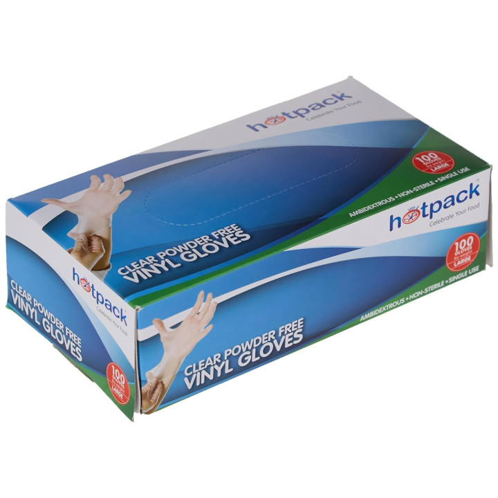 Hotpack Vinyl Gloves, Clear, Large, 100 pcs