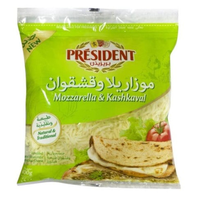 President Shredded Mozzarella And Kashkaval Cheese 400Gms