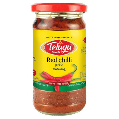 Telugu Foods Red Chilli Pickle With Garlic 300Gms
