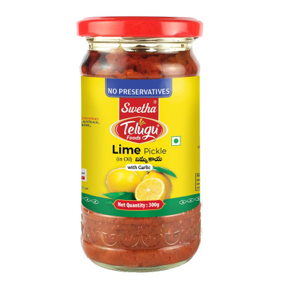 Telugu Foods Lime In Oil Pickle With Garlic 300Gms