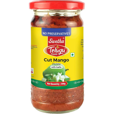 Telugu Foods Cut Mango Pickle With Garlic 300Gms