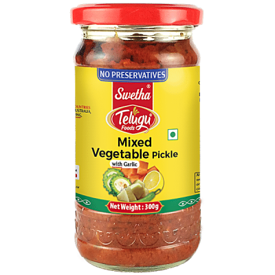 Telugu Foods Mixed Vegetable Pickle With Garlic 300Gms
