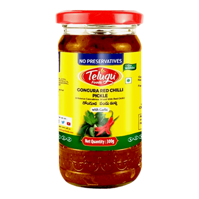 Telugu Foods Gongura Red Chilli Pickle With Garlic 300Gms