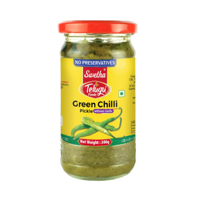Telugu Foods Green Chilli Pickle With O Garlic 300Gms