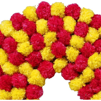 Ae Yellow & Red Genda Flower Mala 1Pkt