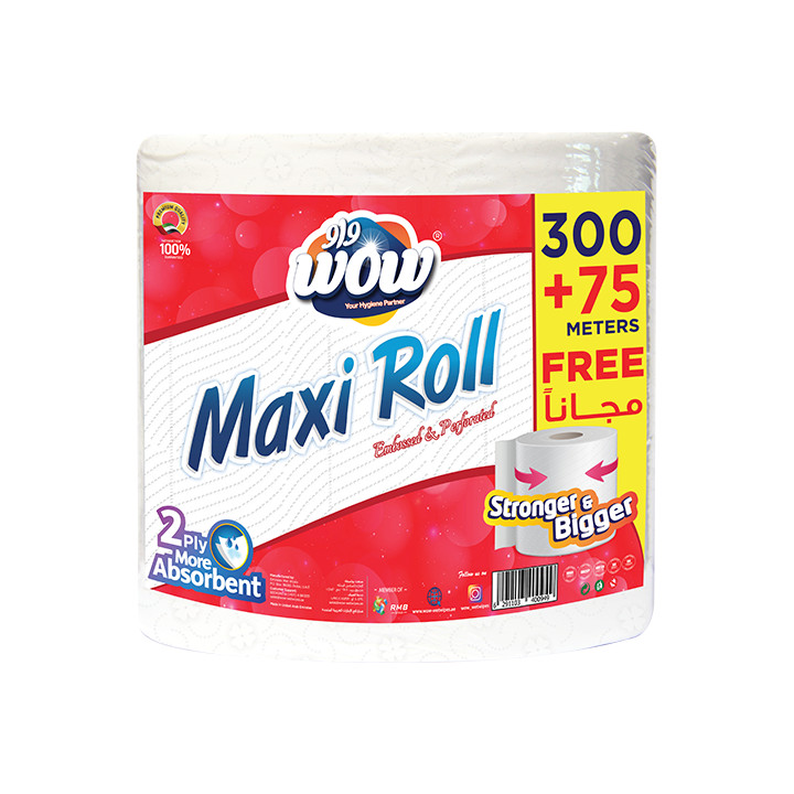 Wow Maxi Roll 2-Ply, 300 m + 75 m Free, 1 pc