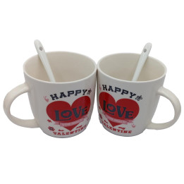 Garadi Ceramic Coffee Mug with Lid and Spoon, 2 pcs