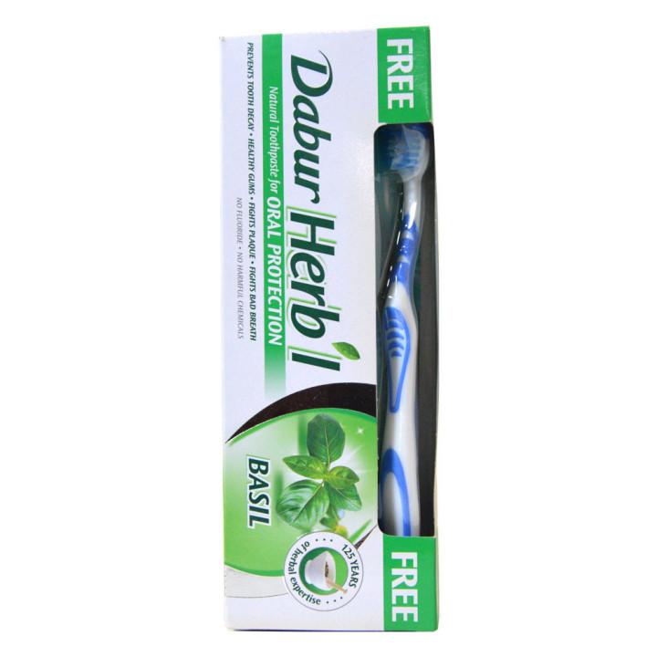 Dabur Herbal Organic Basil Toothpaste with Brush, 150 g