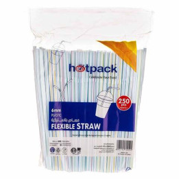 Hotpack Flexible Plastic Straws, 6 mm, 250 pcs