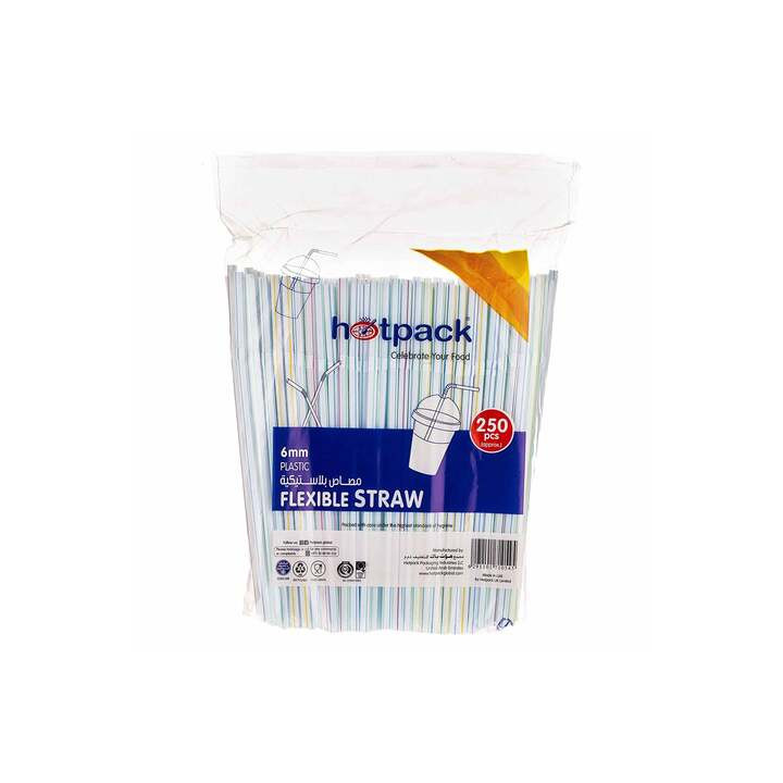 Hotpack Flexible Plastic Straws, 6 mm, 250 pcs