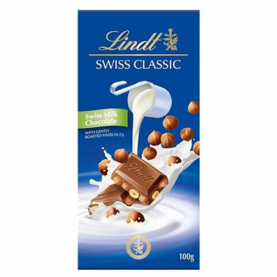 Lindt Swiss Classic Milk Chocolate With Rstd Hazelnut 100Gm