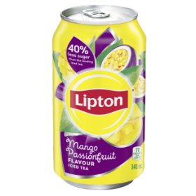 ليبتون فاكهة الباشن فرت والمانجو بلاش سكر شاي بارد، علبة ٣٢٠ مل