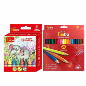 Funbo 24‑Color Pencils + 12 Jumbo Crayons Set